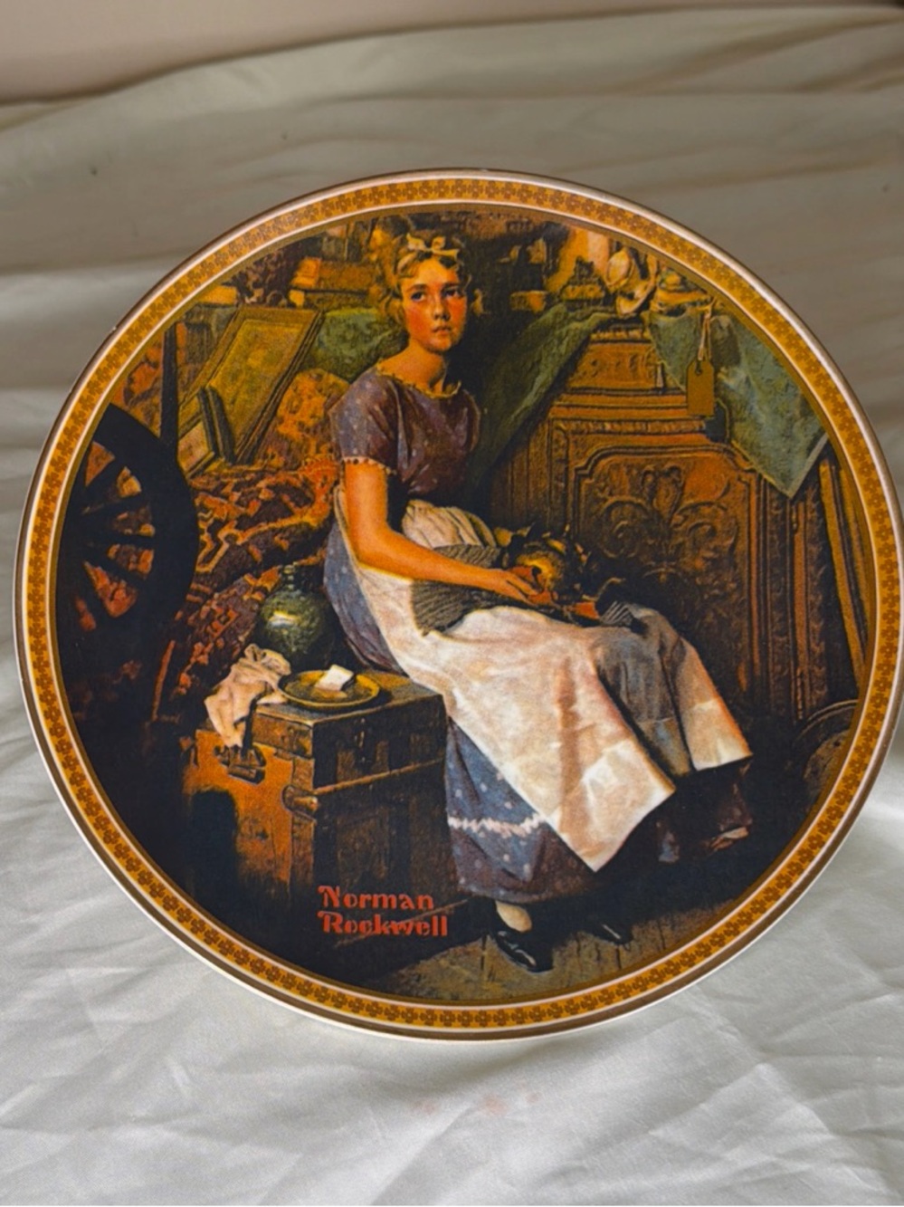 Norman Rockwell Decorative Plate in Brown, Gold & Cream